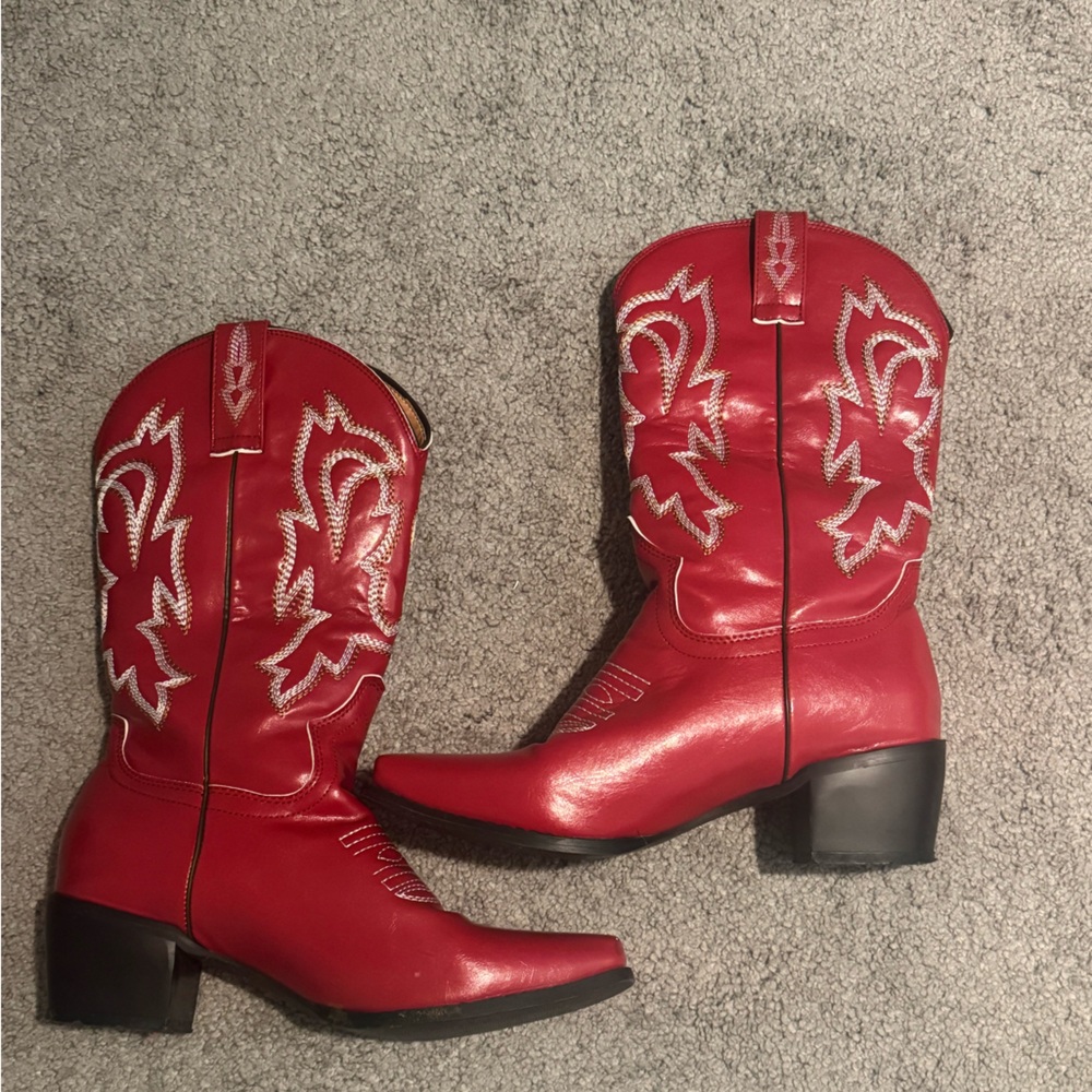 Women’s Red Western Cowboy Boots with Embroidered Design
